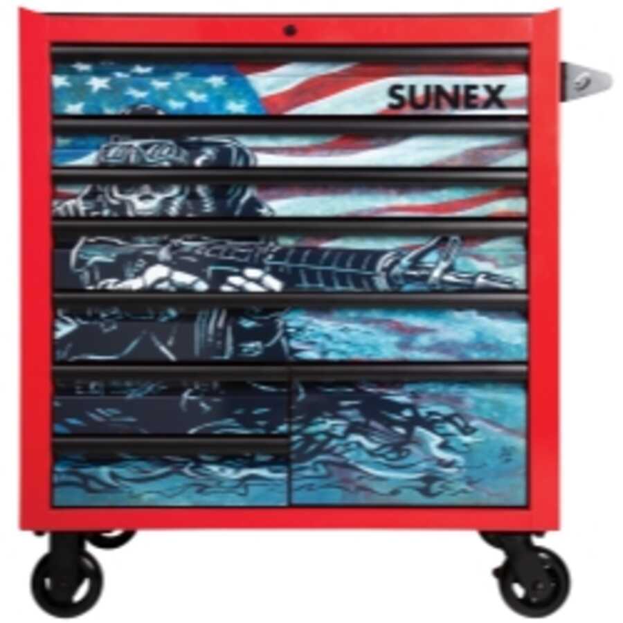 8 Drawer Premiun Service Cart-Matte Red USA Skull