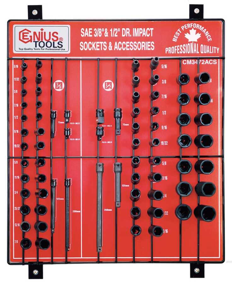 72PC 3/8 & 1/2" Dr. Impact Sockets Display Board