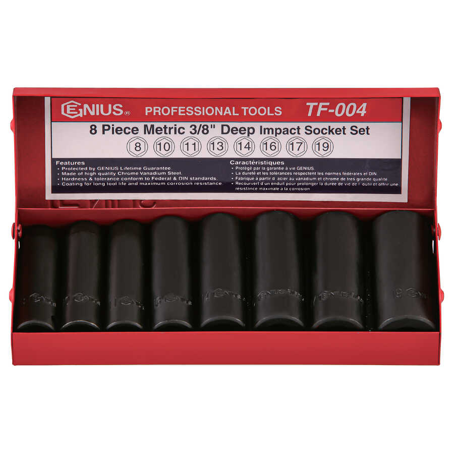 8PC 3/8" Dr. Metric Deep Impact Socket Set