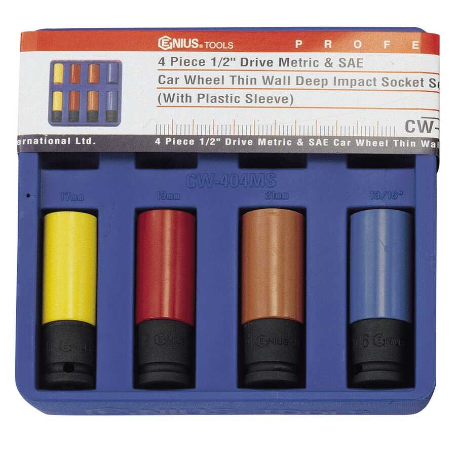 4PC Metric & SAE Car Wheel Deep Impact Socket Set