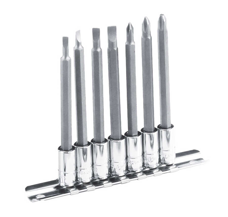 7PC 1/4" Dr. Slotted & Phillips Long Bit Socket Set