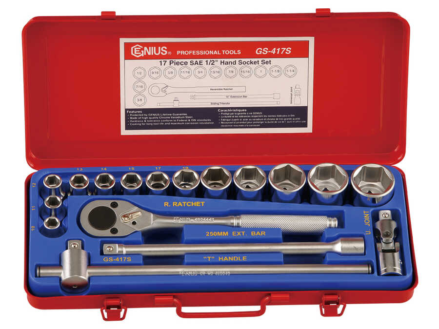 17PC 1/2" Dr. SAE Hand Socket Set