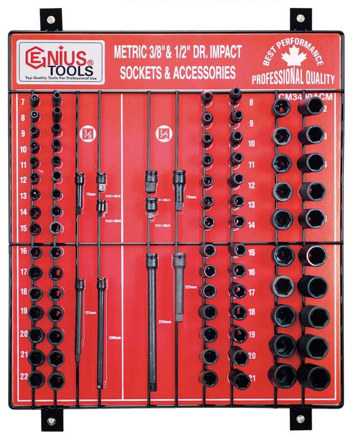 90PC 3/8 & 1/2" Dr. Impact Sockets Display Board