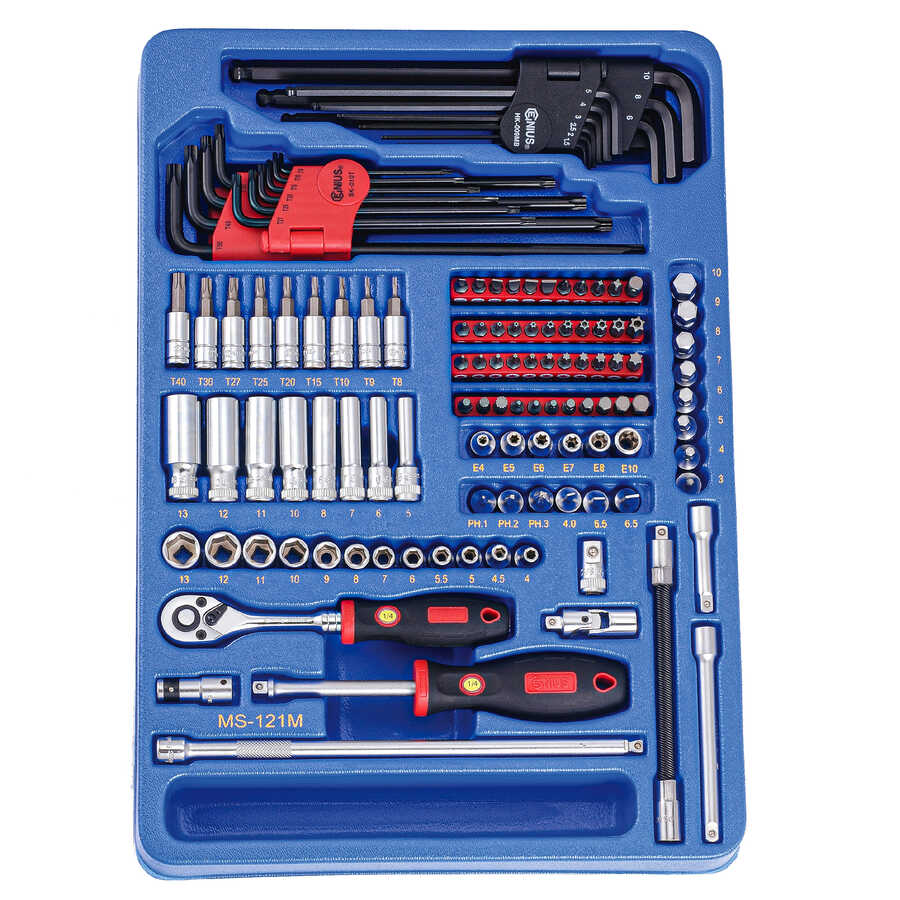 121PC 1/4" Dr. Metric Hand Socket and Bit Set