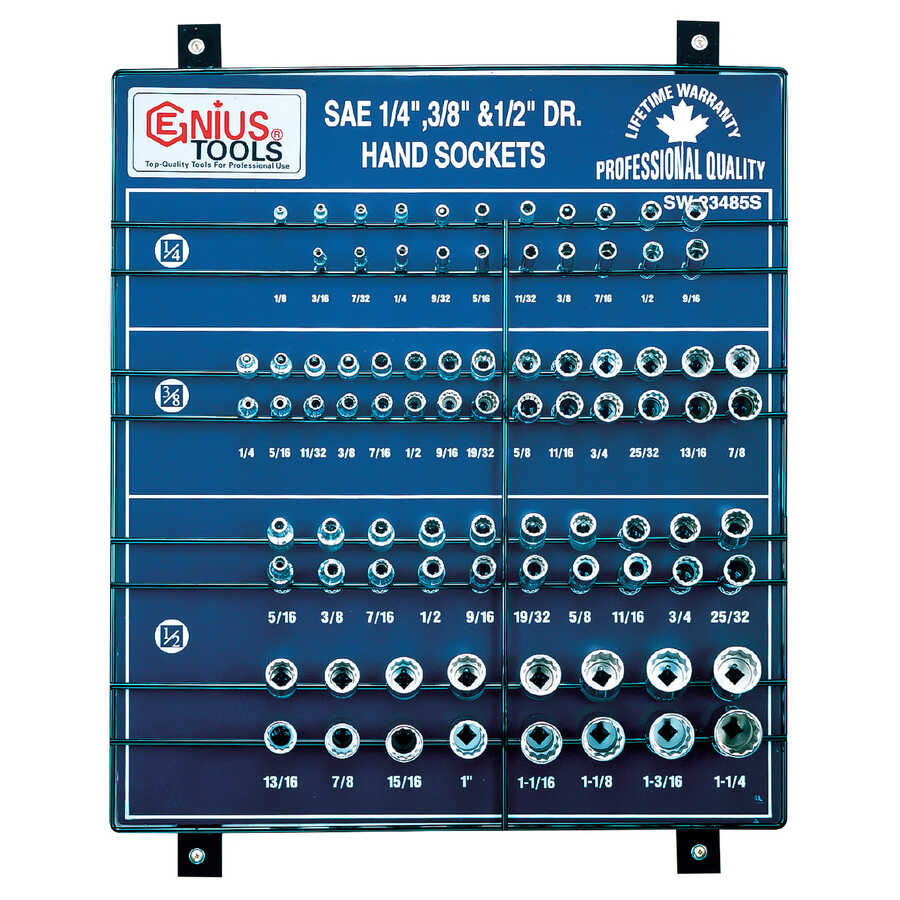 85PC 1/4,3/8" & 1/2" Dr. Sockets Display Board