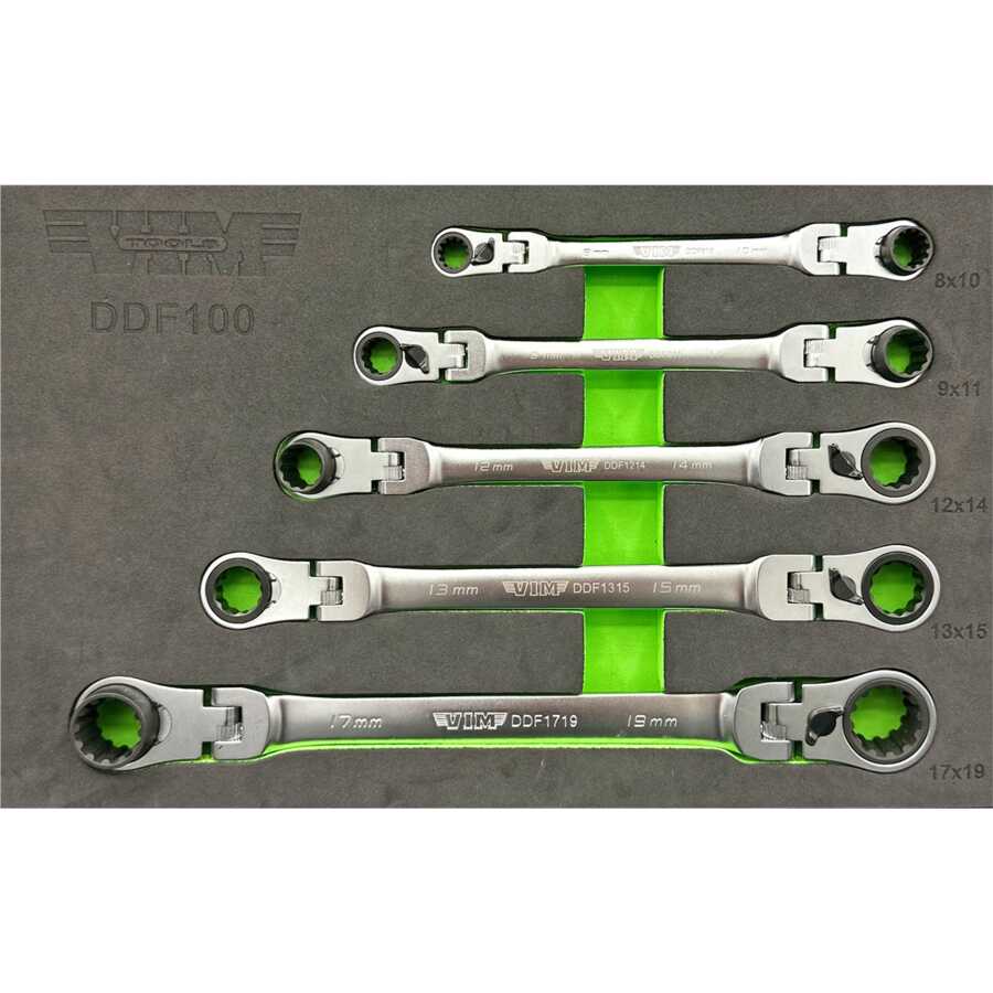 5 PC. DOUBLE DEEP SPLINE FLEX HEAD RATCHETING WRENCH SET - METRI