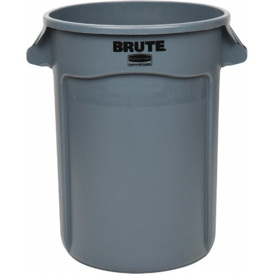 Round Polyethylene Trash Can, 32 Gal, Gray, 27.77" High