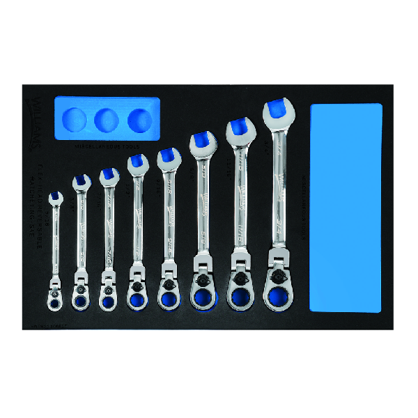 8 pc SAE Ratcheting Combination Wrench Set in 1/3 Foam Drawer In