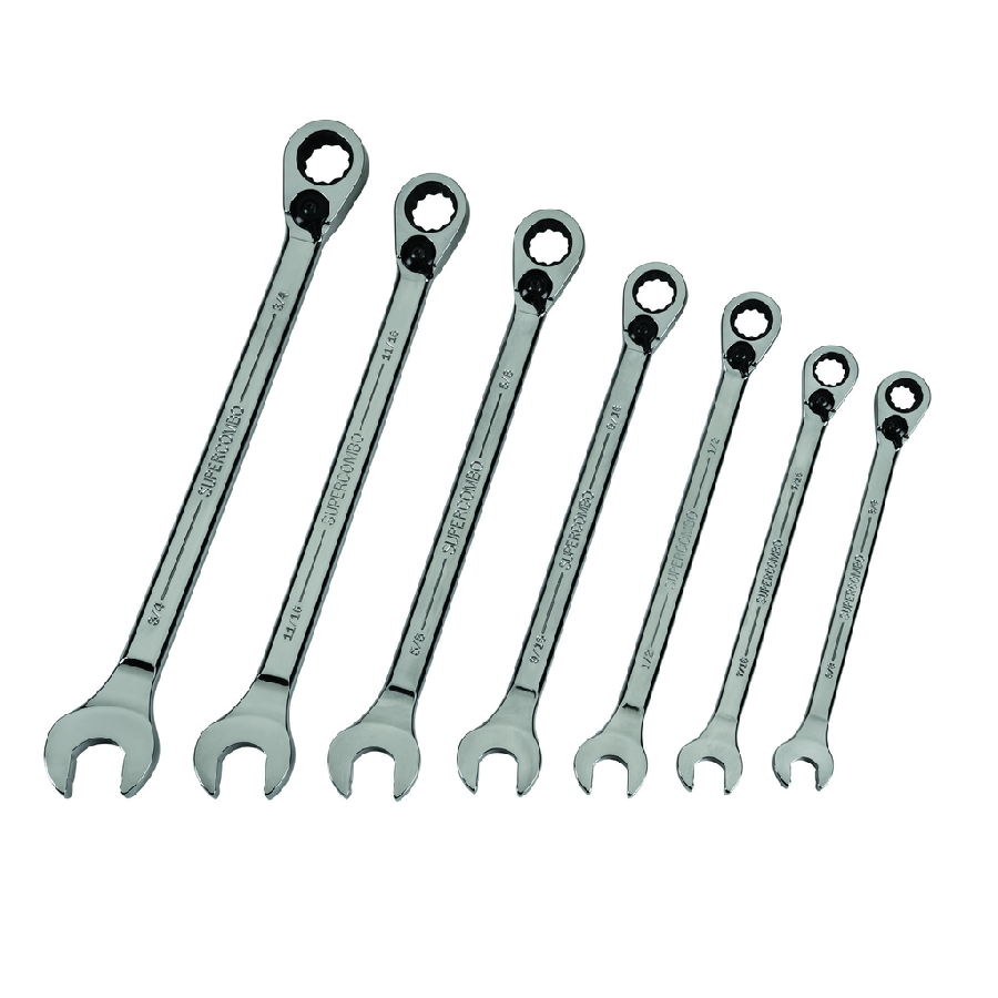 7 pc 12-Point SAE Reversible Ratcheting Combination Wrench