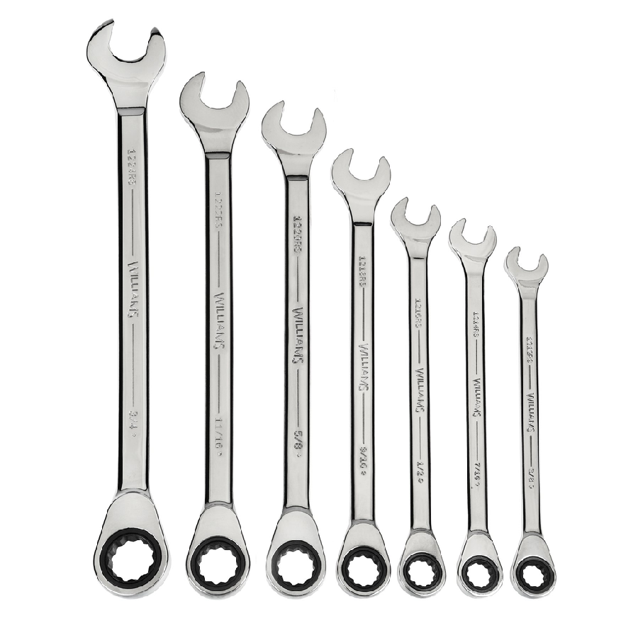 7 pc 12-Point SAE Standard Ratcheting Combination Wrench