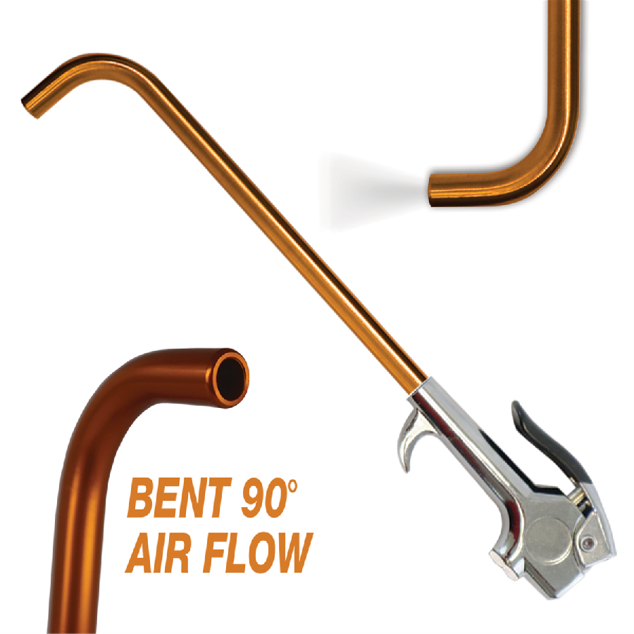 The Air-Bender Blow Gun reaches hard-to-access areas with a