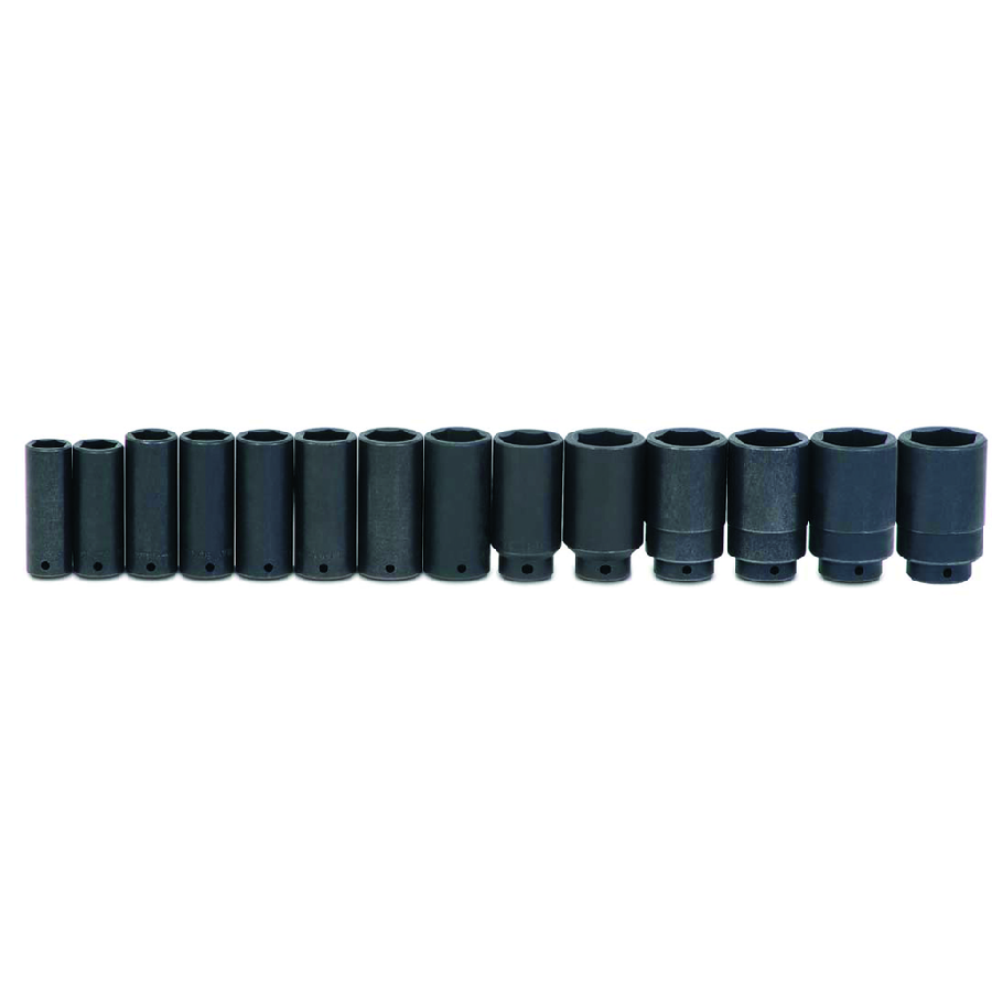 13 pc 1/2" Drive -Point SAE Deep Impact Socket Set on Rail and C