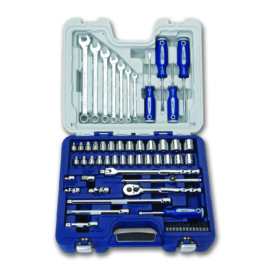 63 pc 3/8" Drive Socket, Screwdriver, and Wrench Set