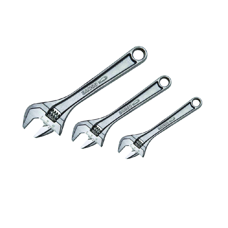 3 pc SAE Adjustable Chrome Finish Wrench Set