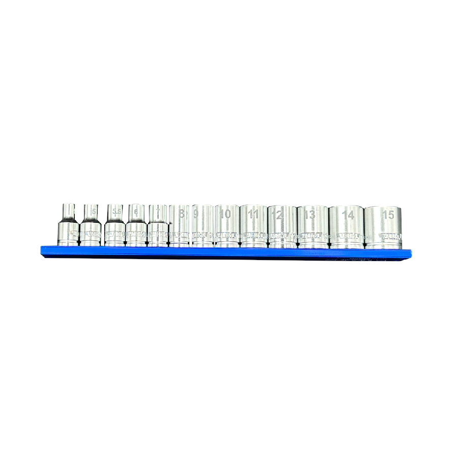 13 PC. 1/4'' DR. METRIC SOCKET SET W/ BLUE 8" MAGRAIL