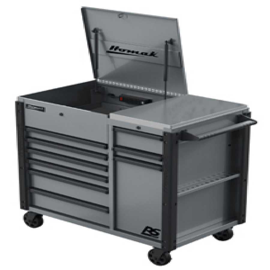 44" Grey 9-Drawer Power Cart