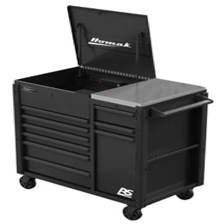 44" Black 9-Drawer Power Cart