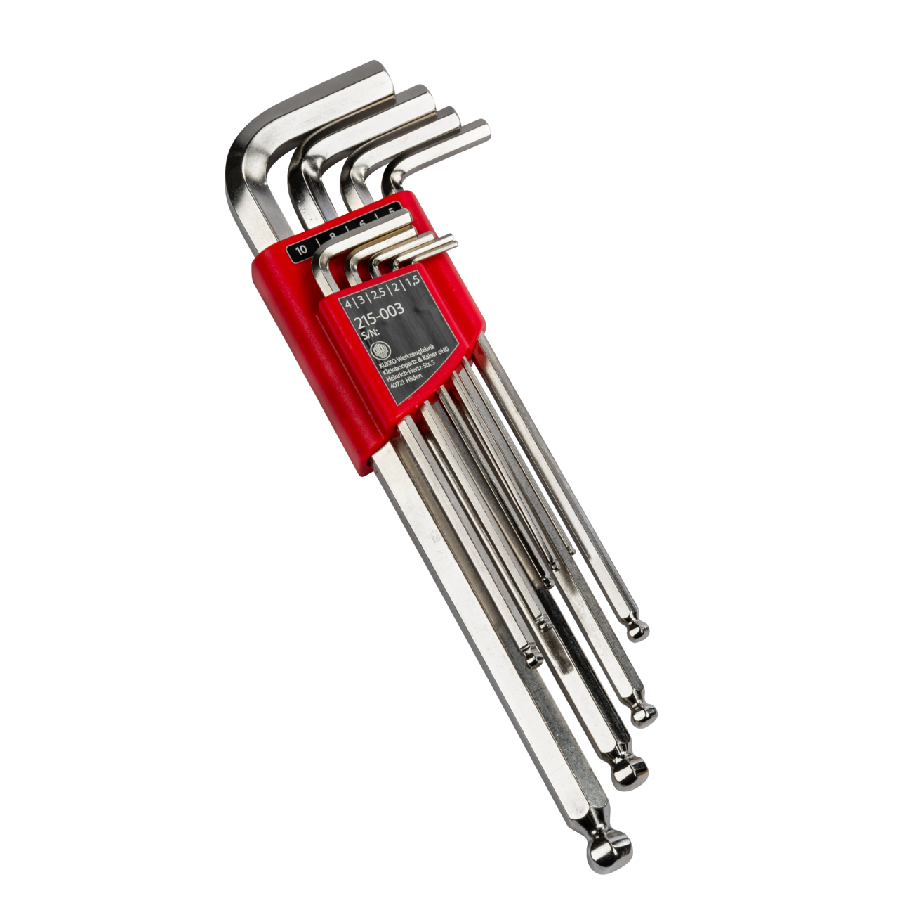 Long allen keys with ball head, 1,5, 2,0, 2,5, 3,0, 4,0, 5,0, 6,