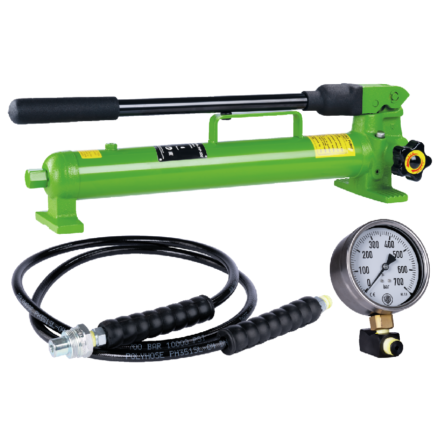 Hand pump with hose, pressure gauge