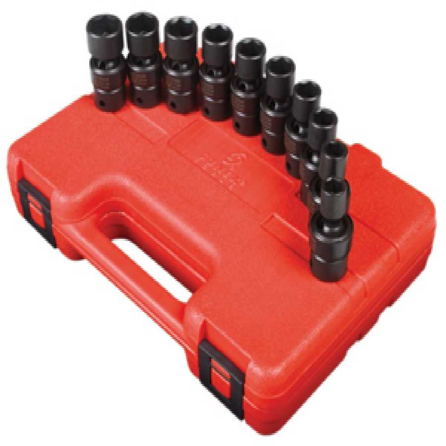 3/8 In Dr Impact Socket Set, 10 Piece, 6 Pt, Std Metric Universa