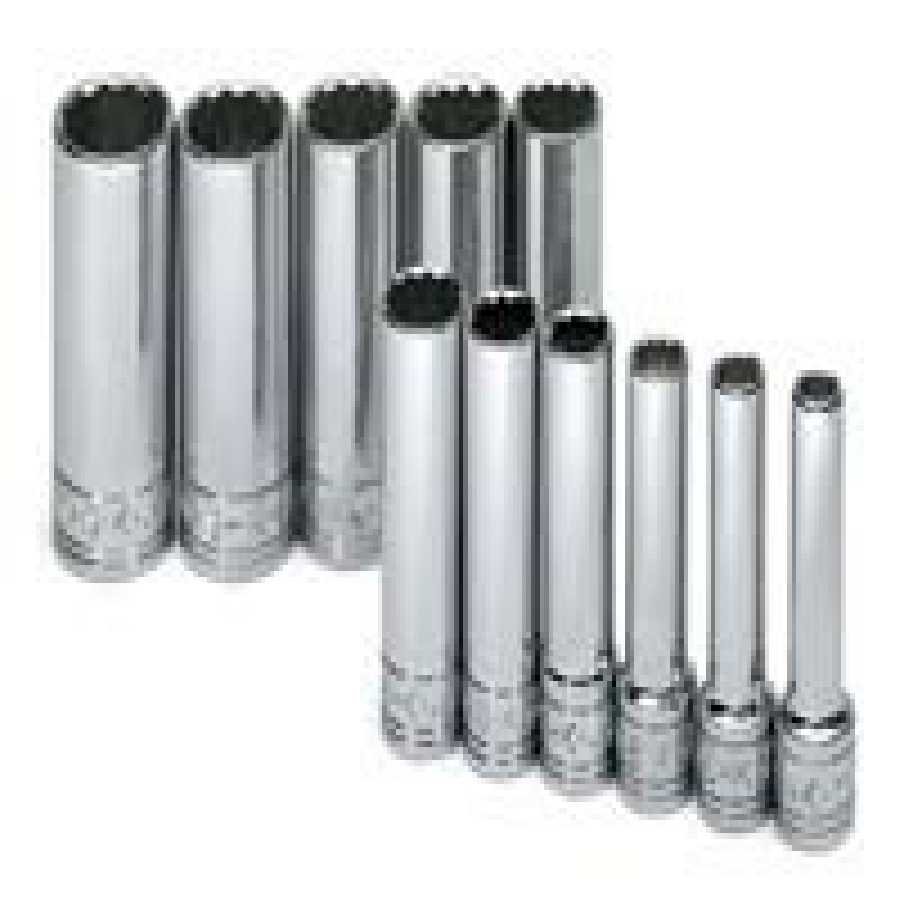 1/4 In Drive 12 Pt Deep Metric Socket Set - 11 Piece