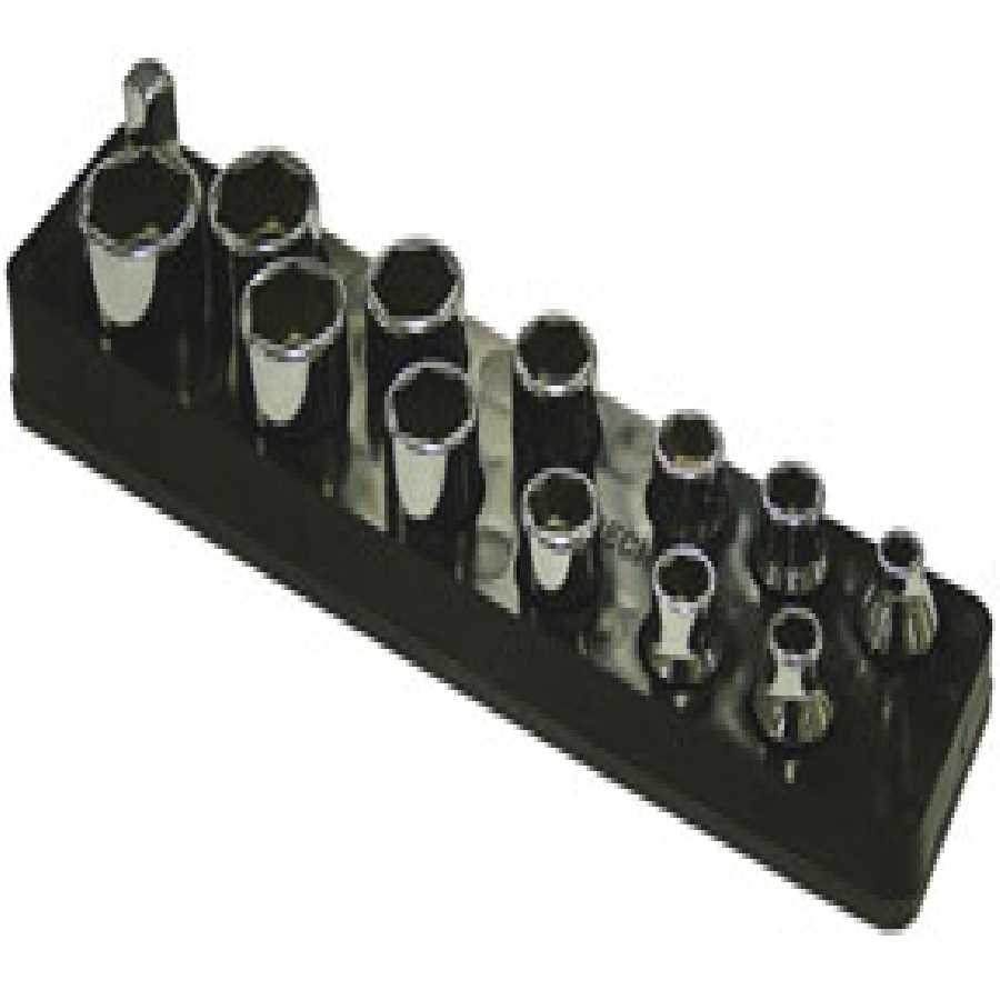 3/8 In Drive Shallow Socket Organizer w/ Magnetic Base - Black