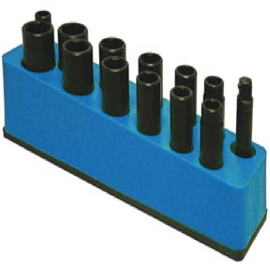 3/8 In Drive Deep Socket Organizer w/ Magnetic Base - Neon Blue