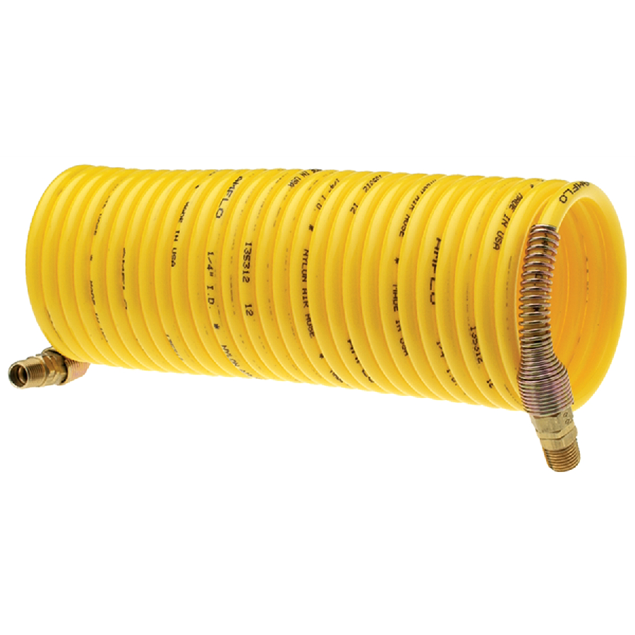 Yellow Recoil Hose 1/4 Inch Dia 1/4 Inch NPTM, 25 Ft Length