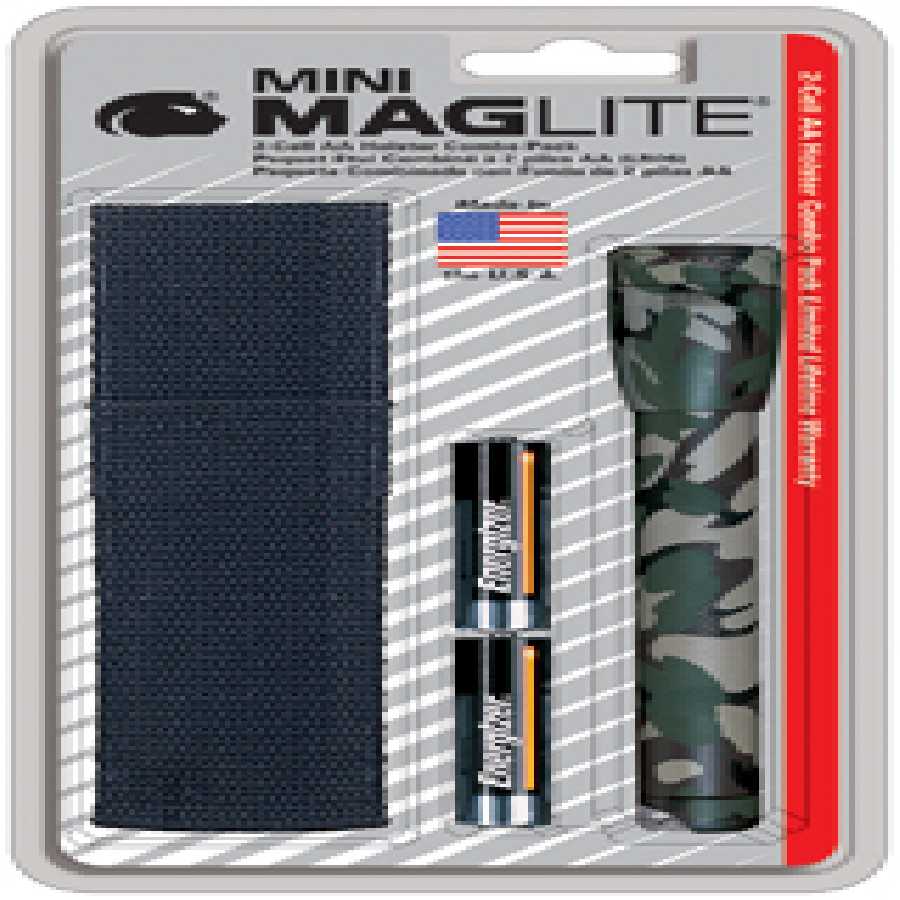 Mini MAGLITE AA Flashlight Holster Combo Pack - Camo