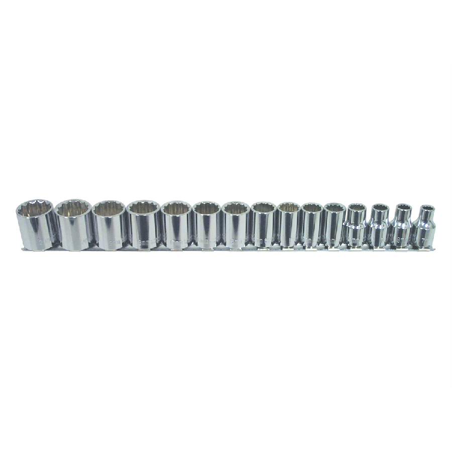 3/8 In Dr 12 Pt Shallow Metric Socket Set - 15-Pc