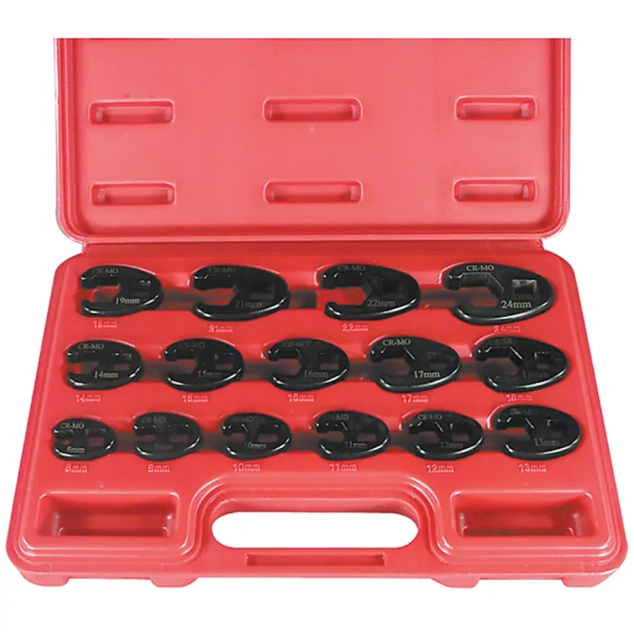 3/8 In Drive Metric Crowfoot Flare Socket Wrench Set - 15-Pc (image for) 3/8 In Drive Metric Crowfoot Flare Socket Wrench Set - 15-Pc