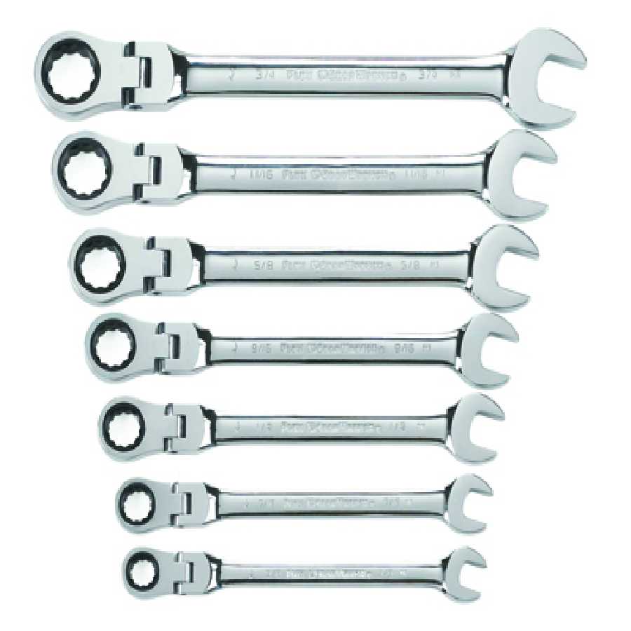 Fractional SAE Flex Head GearWrench Set - 7-Pc