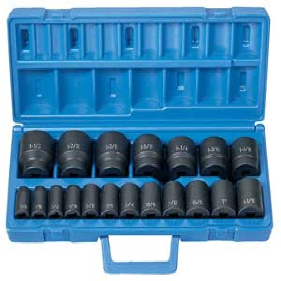 1/2 In Dr SAE Impact Socket Set - 19-Pc