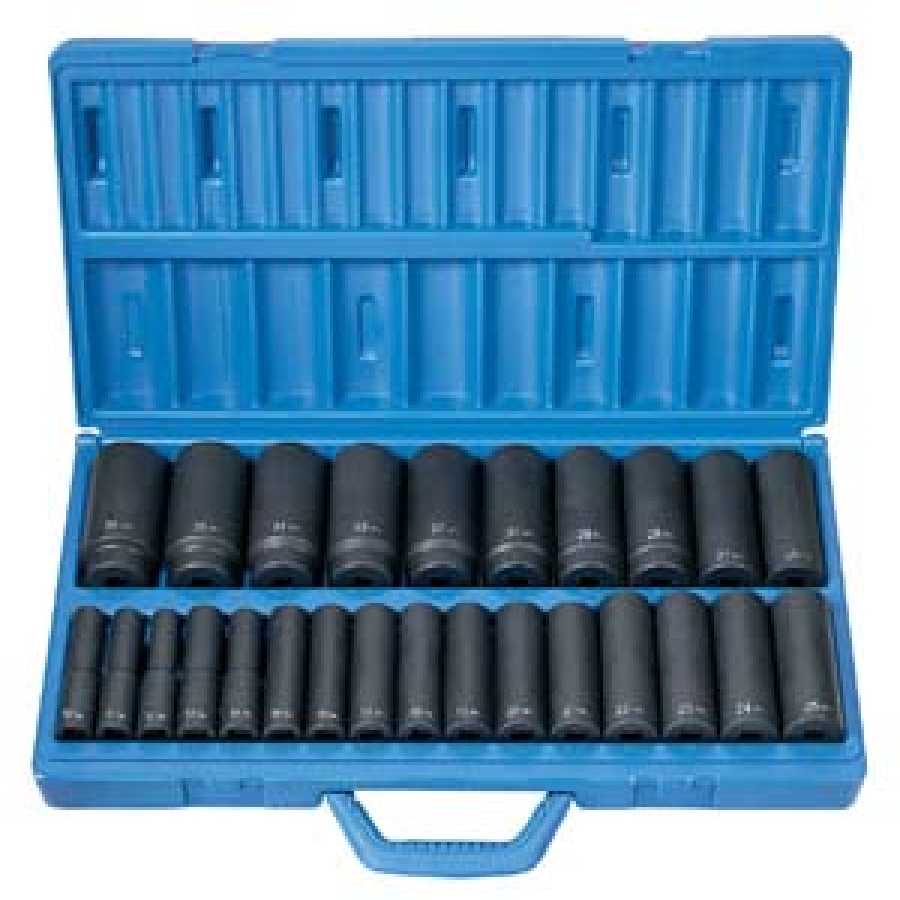 1/2 In Dr 6-Pt Metric Deep Length Impact Socket Set - 26-Pc