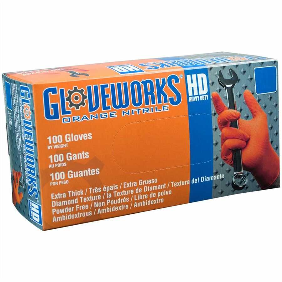 Gloveworks HD Orange Nitrile Gloves Large