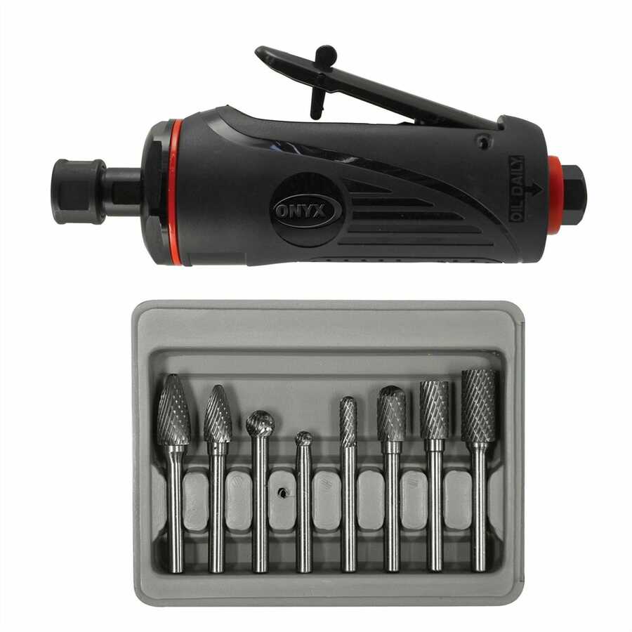 ONYX 1/4 Inch Air Die Grinder and 8 Pc Burr Set Combo