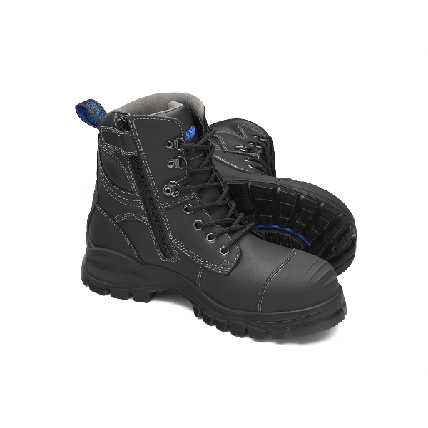 Steel Toe Lace Up Side Zip, Water Resistant, Bump Cap, Black, AU