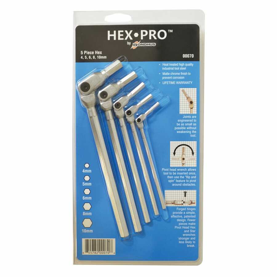 5PC HEX PRO PIVOT HEAD METRIC HEX WRENCH SET