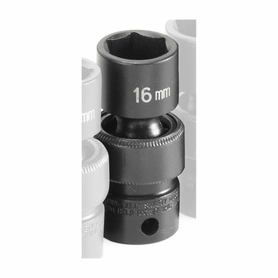 38 Inch 12 Point Standard Universal Impact Swivel Socket 16mm Grey