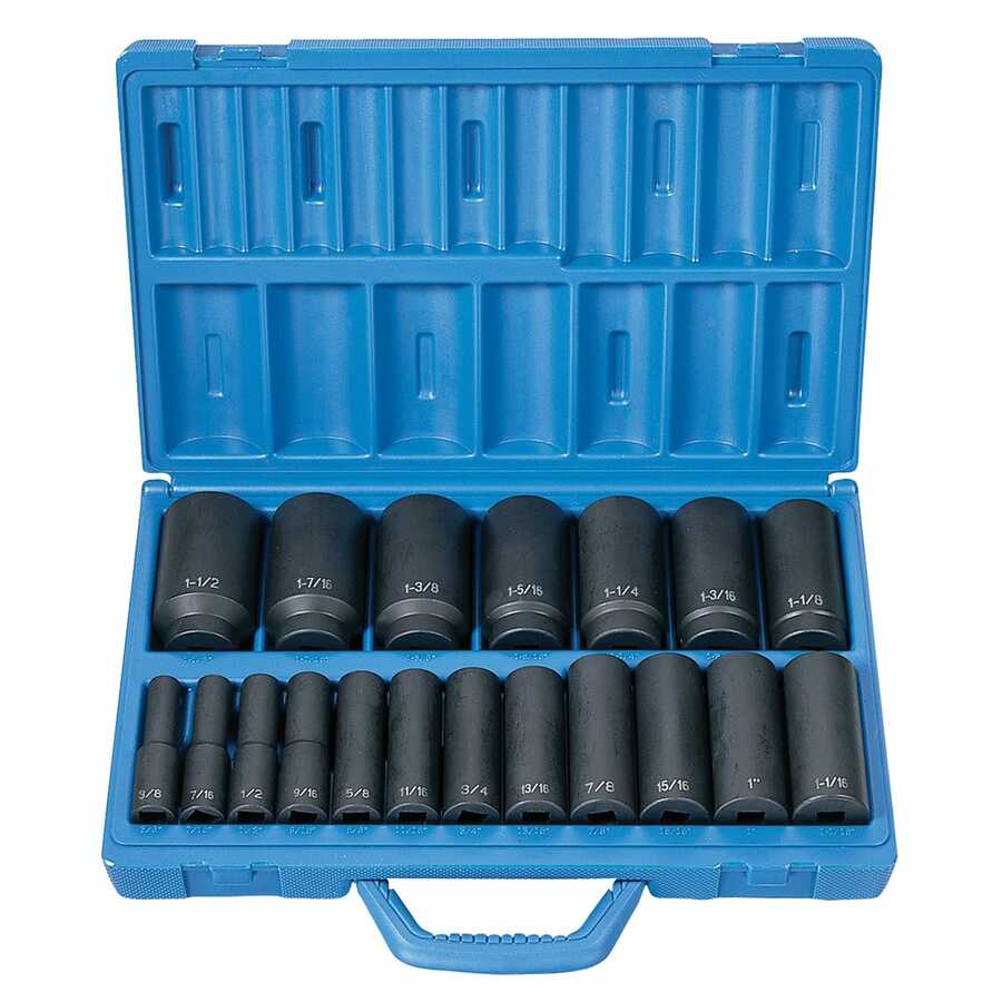 19 Piece 1/2" Drive Deep Length Fractional Master Impact Socket