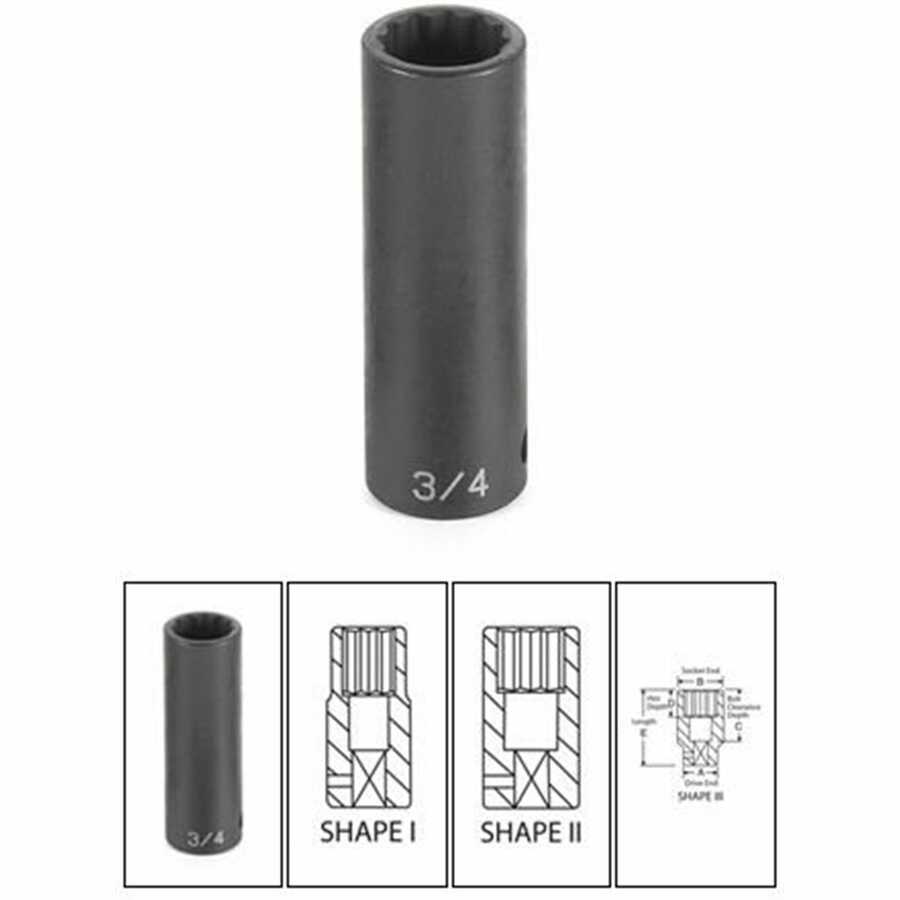 1/2" Drive x 38mm Deep - 12 Point Impact Socket