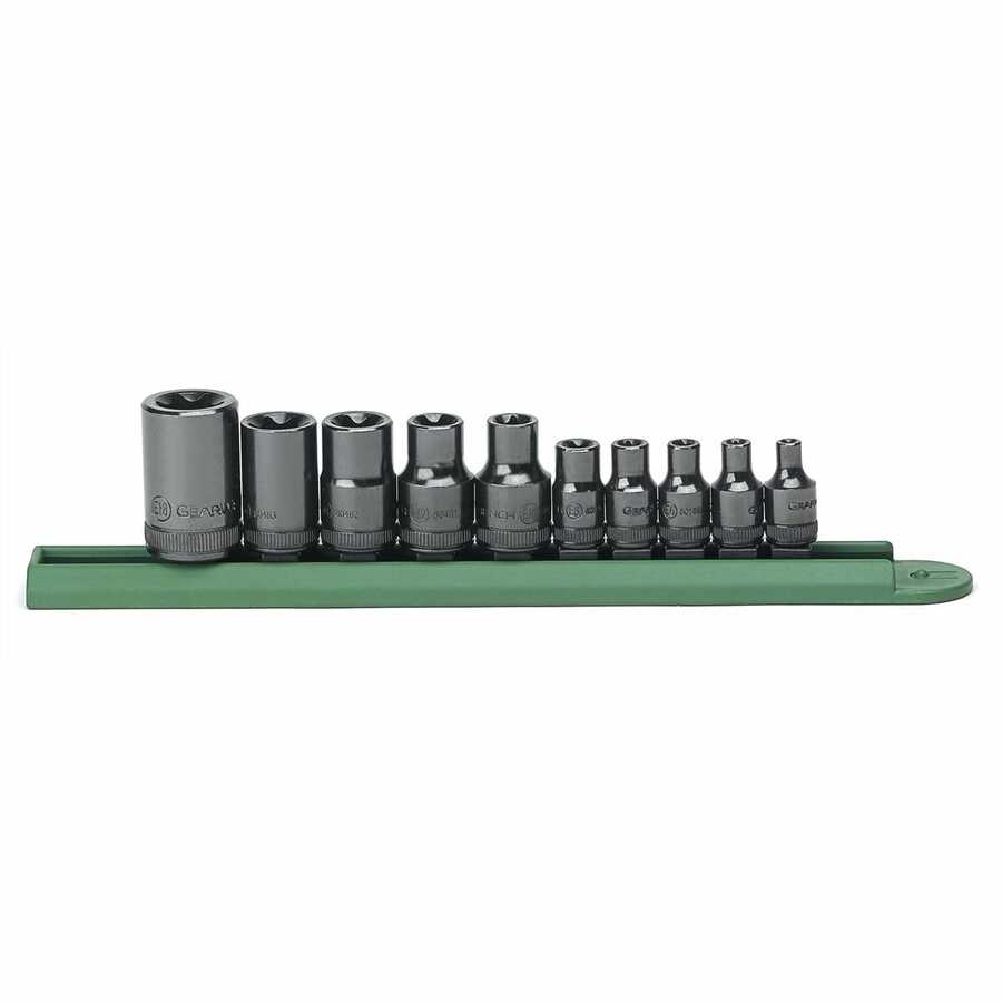 1/4 In, 3/8 In and 1/2 In Drive External Torx Socket Set - 10-Pc