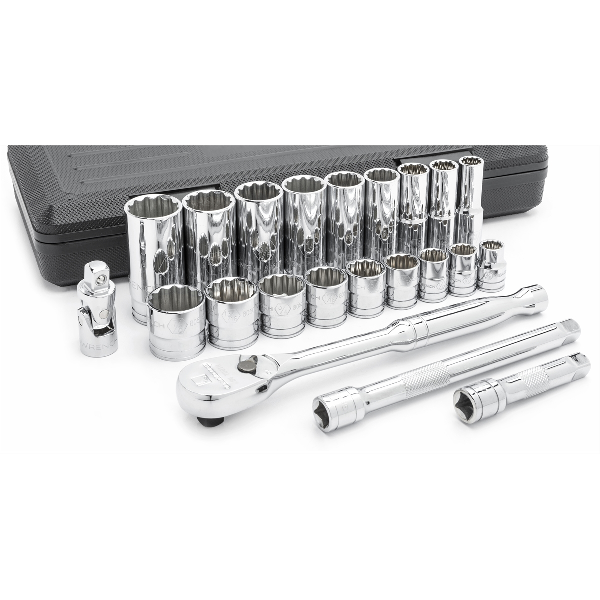 22 Pc 3/8" Drive 12 Point SAE Socket Set