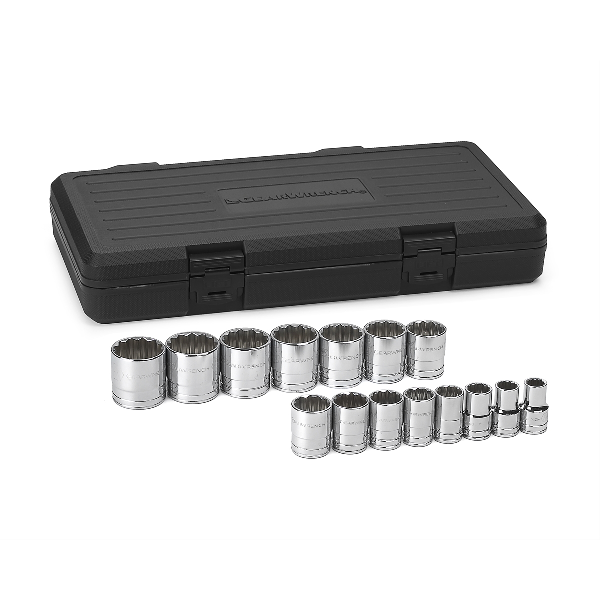 15 Pc. SAE 12 Pt. Standard Socket Set 1/2" DRIVE