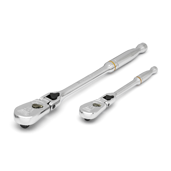 2 Pc. 1/4", 3/8" Dr. 90T Full Polish Locking Flex Head Ratchet