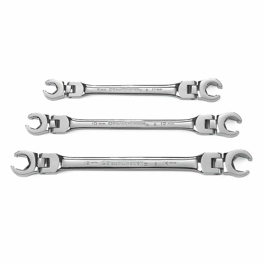 3 Pc. Flex Flare Nut Non-Ratcheting Wrench Set METRIC