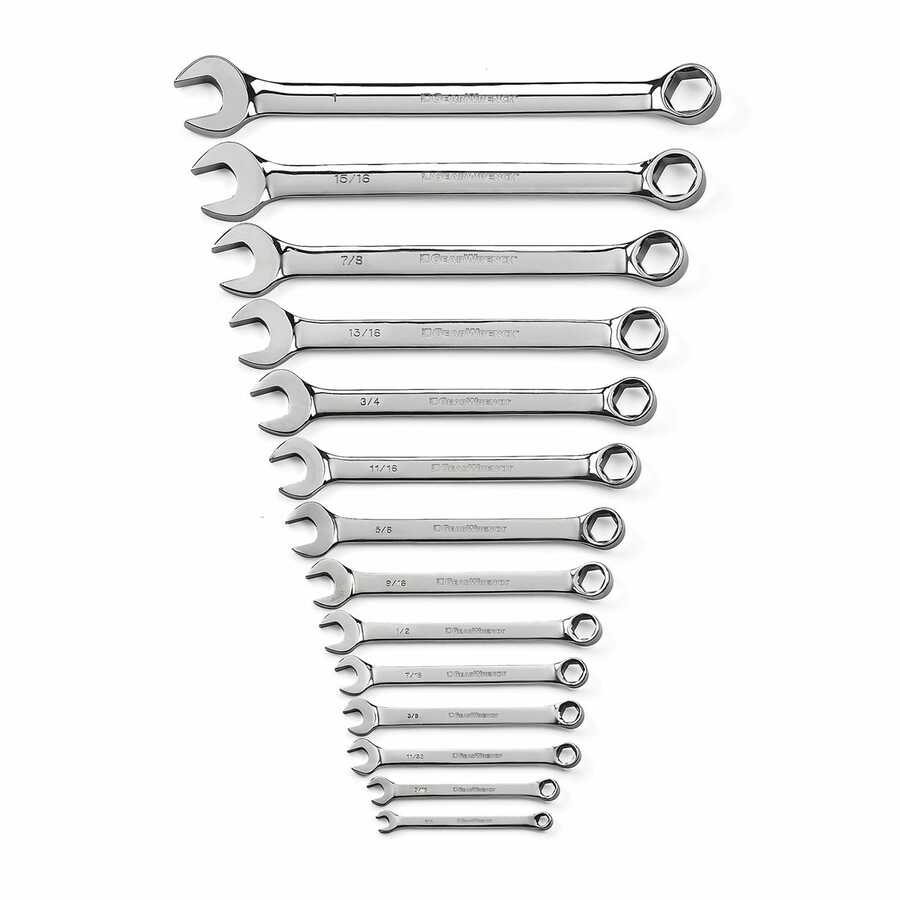 Fractional SAE Full Polish Combination Non-Ratcheting Wrench Set