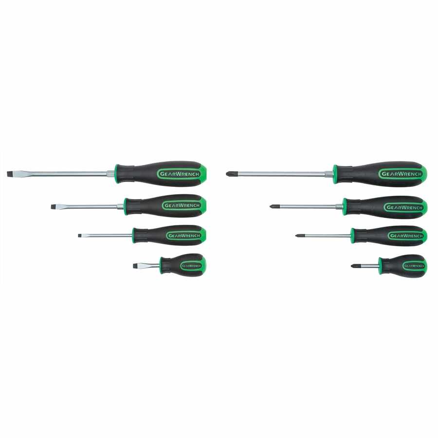 8Pc. Green&Black Phillips/Slotted Screwdriver Set