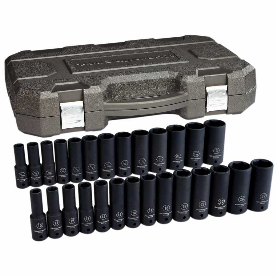 27 Pc. 1/2" Dr. 6 Point SAE/Metric Deep Impact Socket Set