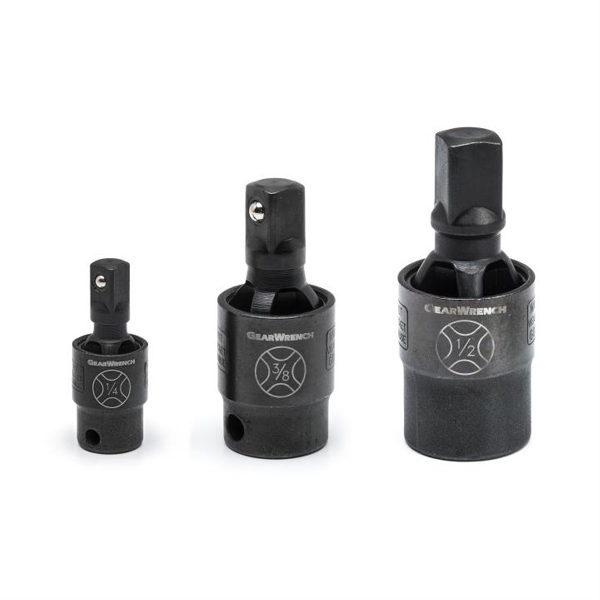 3 Pc. 1/4", 3/8" & 1/2" Dr. Pinless Impact Swivel Joint Set